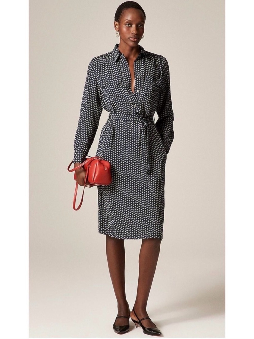 J. Crew Tie Waist Shirt Dress in Ditsy Floral Print